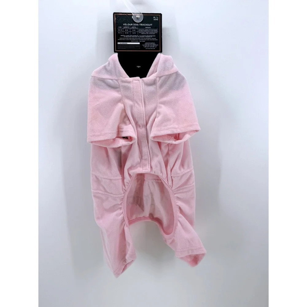 Juicy Couture Pink Velour Dog Tracksuit Crown Rhinestone Hoodie M/L Dog Pet